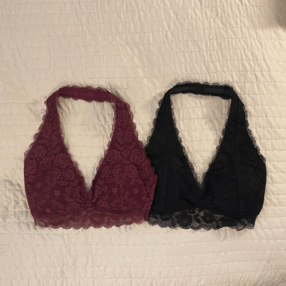 Gilly Hicks Black & Burgundy Lace Halter Bralettes